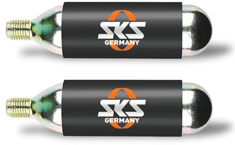 SKS GERMANY CO2-KARTUSCHEN 16 G & 24 G MIT / OHNE GEWINDE SET Luftkartuschen, Fahrradzubehör (blitzschnelles Aufpumpen, geeignet für MTB-, Rennrad- & Trekkingreifen, inkl. Kälteschutz), Schwarz