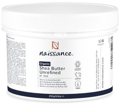 Naissance Burro di Karitè Grezzo Non Raffinato Bio (No. 306) - 250g - Puro e Naturale - per Capelli, Corpo, Pelle, Piedi e Cosmetico