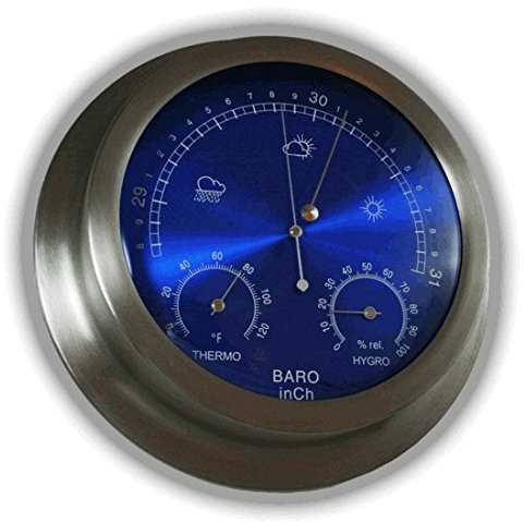 Ambient Weather WS-228TBH 9 Brushed Aluminum Contemporary Barometer with Temperature and Humidity, Metallic Radiant Blue