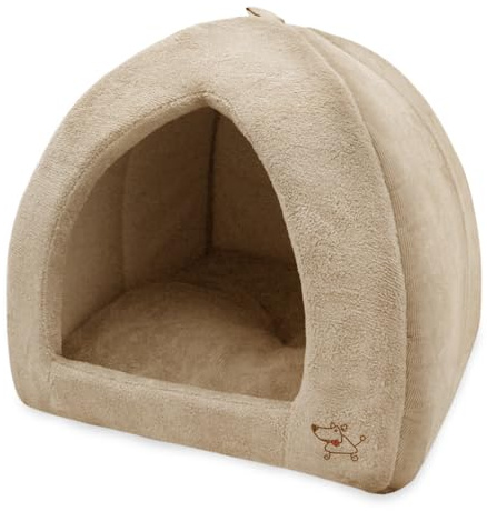 Best Pet Supplies Cat Bed for Indoor Cat, Domed Tent House with Removable Pillow, Covered Cat Cave for Small Dog, Puppies and All Breeds of Cats - Tan, 19 x 19 x H:19