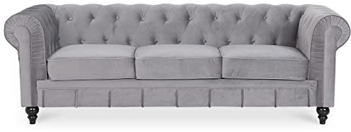 INTENSE DECO Canapé Chesterfield Velours 3 Places Altesse Argent