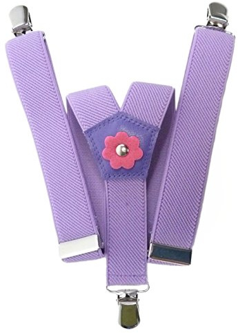Olata Elasticated Clip On Girls Y-Shape Braces/Suspenders with Flower Design (1-5 Years) - 2.5cm. Lilac