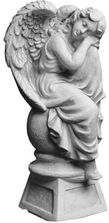 gartendekoparadies.de Engel auf Podest, Steinfigur H. 42 cm, 12 kg, Grau, frostsicher aus Steinguss für Außenbereich