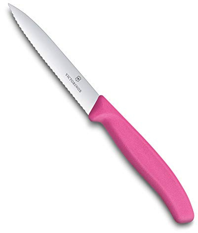 Victorinox, 6.7736.L5, Swiss Classic, Gemüsemesser, Extra scharfe Klinge, mit Wellenschliff, robuster Kunststoff-Griff, Pink, Made in Switzerland, Spülmaschinengeeignet
