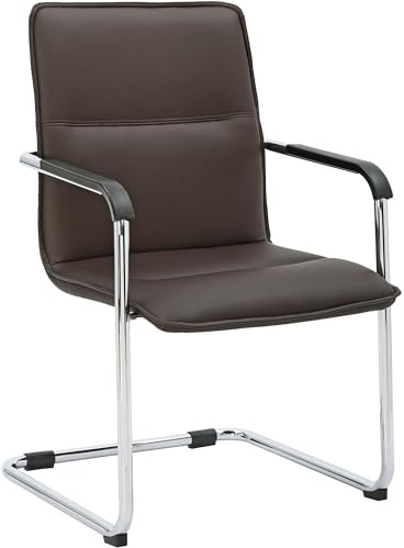 CLP Silla voladiza Seattle con reposabrazos, Silla de Comedor Moderna tapizada en Piel Sintetica, Estructura Metalica Efecto Cromo, Color:marrón