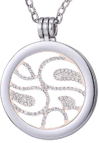 Morella Damen Halskette 70 cm Edelstahl mit Amulett und Coin 33 mm Glücksmuster Rosegold in Schmuckbeutel