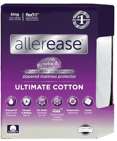AllerEase Ultimate Cotton Top Allergy Protection and Comfort Zippered Mattress Protector King, White