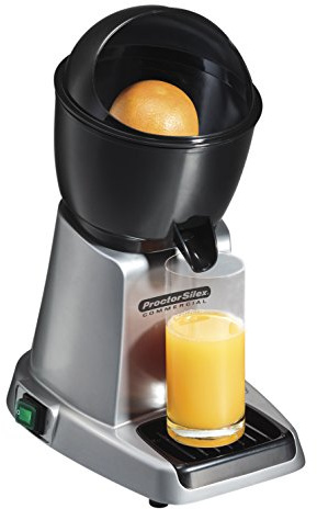 Proctor Silex Commercial 66900 Electric Citrus Juicer, 3 Reamer Sizes for Oranges, Lemons, Limes and Grapefruits, Removable Bowl, Strainer, Splashguard, Drip Tray, Black/Grey