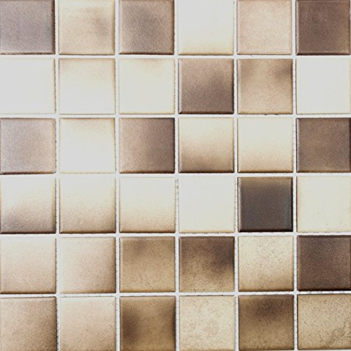Mosaik Quadrat mix beige/braun rutschhemmend R10C Keramik rutschsicher trittsicher anti slip rutschfest Duschtasse Boden Küche Bad WC, Mosaikstein Format: 48x48x6 mm, Bogengröße: 306x306 mm | 10 Mosaikmatten