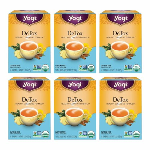 Yogi Tea DeTox Tea - 16 Tea Bags per Pack (6 Packs) - Organic Detox Tea for Digestive & Circulation Support - Includes Burdock, Dandelion, Ginger Root, Black Pepper, Cardamom & Juniper Berry