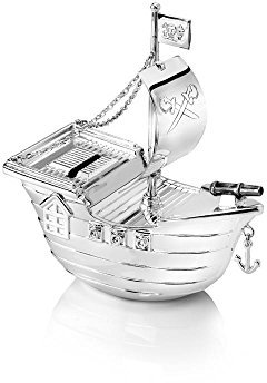 Spardose Piratenschiff versilbert anlaufgeschützt 13,5x6,5x15,5cm