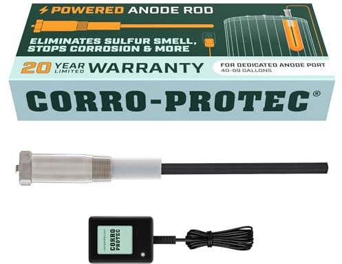 Corro-Protec Powered Anode Rod for Water Heater, 20-Year Warranty, Eliminates Rotten Egg/Sulfur Smell within 24 hours, Stops Corrosion and Reduces Limescale, Electrical Anode Rod Made of Titanium