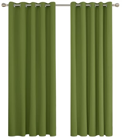Deconovo Super Soft Solid Thermal Insulated Eyelet Living room Blackout Curtains for Girls, 66 Width x90 Drop, 1 Pair, Green