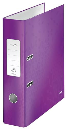Leitz Qualitäts-Ordner 180°, A4, 8 cm Rückenbreite, laminierte Graupappe, Violett, WOW Serie, Design kann variieren, 10050062