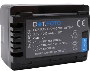 Dot.Foto VW-VBT190 Premium 3.6v / 1940mAh Batterie Rechargeable pour Panasonic HC-V110, HC-V130, HC-V160, HC-V180, HC-V201, HC-V250,HC-V260,V720 V750 V770 V777 VX870 VX980 VX989
