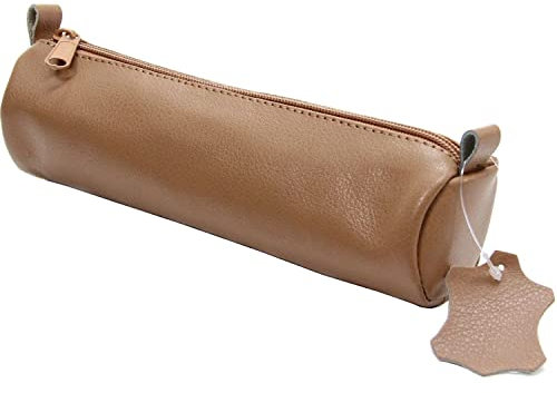 ALASSIO 43016 - Schlamperrolle aus echtem Leder, Stiftetui Natur, Schlamper ca. 21 x 6 cm, Dunkelbraun