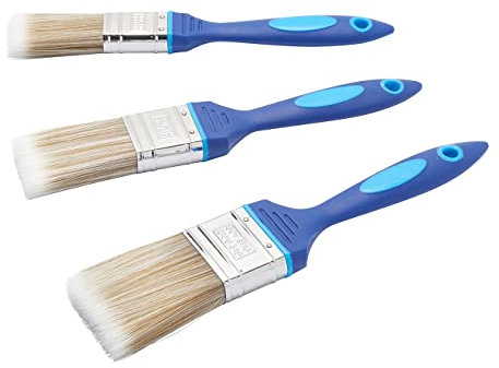 Fit For The Job Sin pérdida de cerdas Juego de Pinceles de Pintura DIY de 3 Piezas para un Acabado Suave con Pinturas en emulsión, Brillantes y satinadas en Paredes, techos, Muebles, Madera y Metal