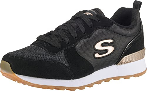 Skechers Women's Og 85 Gold'n Gurl Trainers, Black Suede Nylon Mesh Rose Gold Trim, 6.5 UK