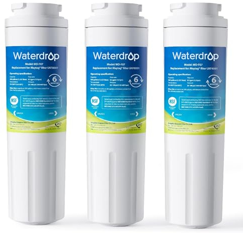 Waterdrop EDR4RXD1 Replacement for EveryDrop® Filter 4, Whirlpool® UKF8001, 4396395, Maytag® UKF8001AXX-200, UKF8001AXX-750, WD-F07, Refrigerator Water Filter, 3 Filters