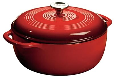 Lodge 5.68 litre / 6 quart Cast Iron/Porcelain Enamel Dutch Oven/Casserole Dish, Red
