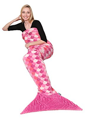 Kanguru Mermaid Tail, Snuggle Blanket, Gifts for Women, Polyester, Pink, Single