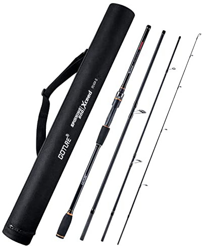 Goture Angelruten für Angelruten, gegossen und schwenkbar – tragbare Transportruten mit 2 und 4 Abschnitten, leicht, aus Kohlefaser, M Power MF Action 1,98 m – 3,0 m