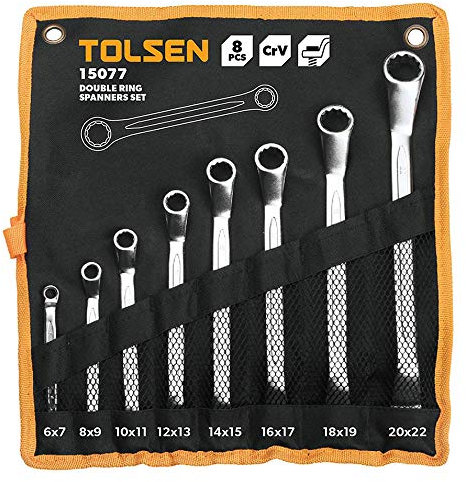 Tolsen Juego de 8 llaves de anillo de doble extremo – CRV Offset – Métrico 6 – 22 mm