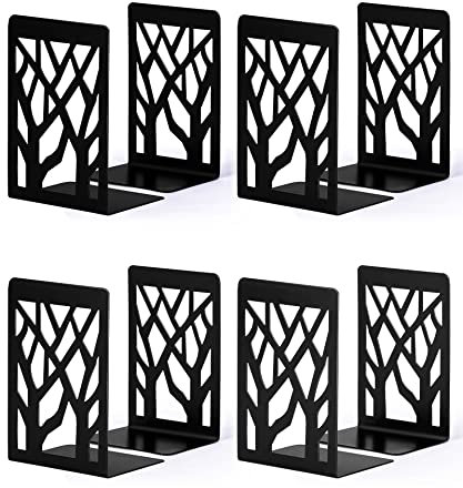 Buchstütze, Buchstützen, Book Holder CD Kinder Metall, Bücher Halter für Regal, Ordnerhalter DVD Unsichtbares Bücherregal, Bookends Buchstopper, Buchhalterung Buch Halter (4 Pair, Schwarz)