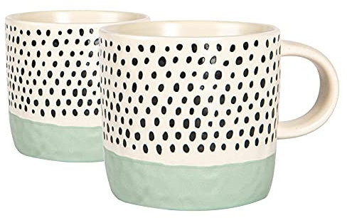 Nicola Spring Ceramic Coffee Mugs Set - 385ml - 2pc Blue Dipped Dots Stoneware Coffee Cups Dishwasher & Microwave Safe Large Tea Mugs for Hot Drinks, Hot Chocolate, Tea