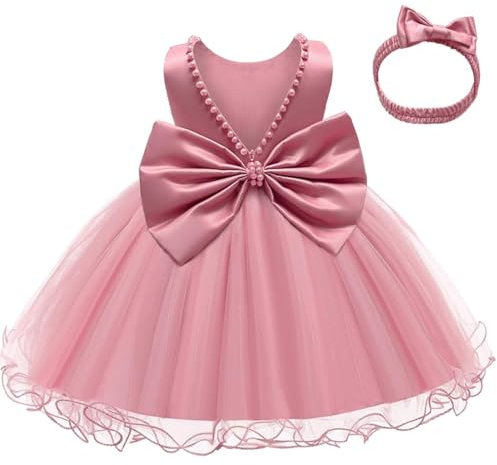 LZH Baby Girls rüschen Spitze Backless mit Headwear, Bowknot Blume Kleider Pageant Party Hochzeit Bohnenpulver