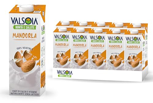 Valsoia - Bevanda Mandorla Drink, Box da 10 Tetra Brik Asettico da 1000 ml, 100% Vegetale, Senza Lattosio e Glutine, con Calcio e Vitamine, Ideale anche per Vegani, Vegetariani e Celiaci