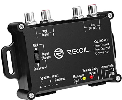 Recoil LOCD Active 2-Channel Line Output Converter & Driver, 10V Pre-Amp Output with Auto Sense Remote Turn-On, Adjustable Gain, Low Noise & Clipping LEDs for OEM Car Amplifier Integration