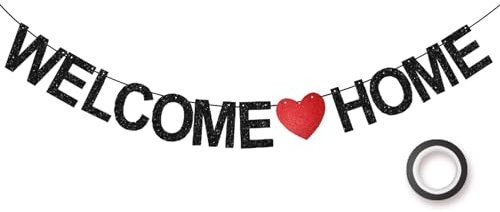 Koliphy Guirlande Welcome Home, Noir Decoration Welcome Home Banderole de Welcome Home à la fête pour Les Fêtes de Famille de Retour en Famille