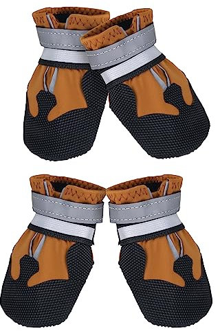 Dricar Hundeschuhe Pfotenschutz, 4 Stück Hunde Schuhe Wasserdicht Anti-Rutsch mit verstellbaren Riemen, Winter-Hundestiefel für mittlere große Hunde Outdoor-Spaziergänge und Innenbereich, Braun, S