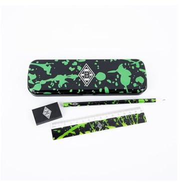 Borussia Mönchengladbach Schulset | Offizieller Fanartikel Fohlenshop | Mit Lineal, Radiergummi, Metallbox & Bleistift