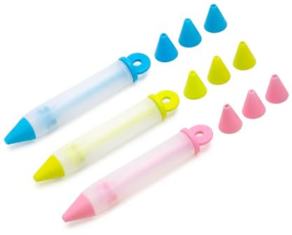 Cake Decorating Pens - Cake Icing Pen Kit of 3 with 12 Tips - Silicone Syringe for Decorating Cake & Cookie - Cake Decorating Tools for Squeeze, Drawing Lettering Cream & Chocolate