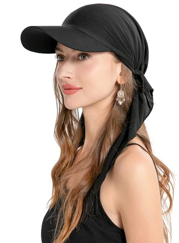 ZLYC Bonnet de Chimio pour Femme avec visière et Bord Chapeau béret, Noir uni, Taille Unique