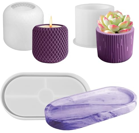 Juego de 3 moldes de silicona para candelabros: 2 jarrones + 1 bandeja redonda para macetas