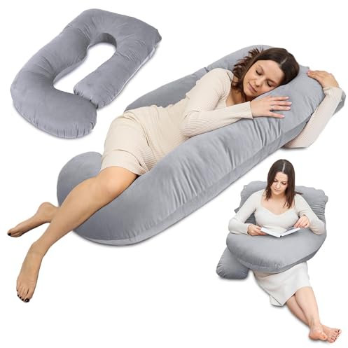 Totsy Baby Schwangerschaftskissen stillkissen XXL Seitenschläferkissen Pregnancy Pillow groß komfortkissen J Form Lagerungskissen schlafkissen mit abnehmbarem Bezug Seitenschläfer 180 cm Dunkelgrau