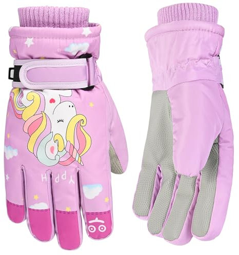 Weinsamkeit Kids Skihandschuhe Winter Warmes Futter Schnee Kaltes Wetter Winddicht Wasserdicht Verstellbare Handschuhe für Mädchen Kinder 5-10 Jahre (A)