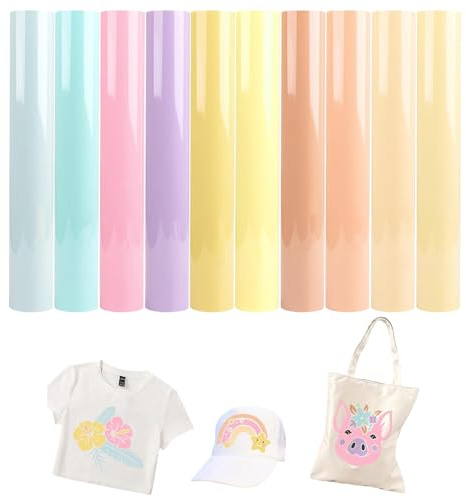 10 Stück Plotterfolie Textil, 30.5x25 cm Flexfolie Plotter Textil für Cricut Maker, Bügelfolie für Textilien, HTV Vinylfolie Plotter zum Aufbügeln für DIY T-Shirts, Logo, Mütze, Stoff
