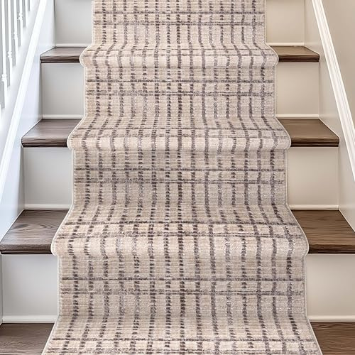 Well Woven Custom Size Hallway Stair Runner - Nordlys Skog Ivory - 27 Inches Wide x 4 Feet Long Runner (27 x 4') - Stain-Resistant, Snow Drift Slats Design, for Hallways, Kitchens, Stairs