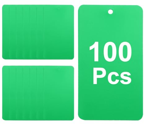 sourcing map 100Pcs Green Plastic Shipping Tags, 3.5 x 2 Waterproof Labeling Tags Writable Blank Hang Tags Perforated for Valve Marking, Gift, Luggage, Garage, Inventory Tag