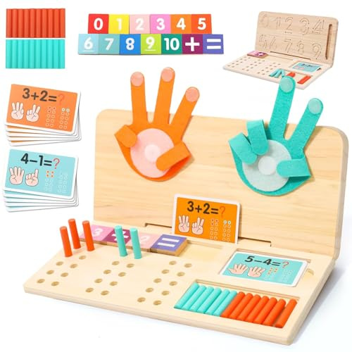 Wdmiya Juguetes Montessori Niños 3 4 5 Años,3 En 1 Juguete Aprender Contar | Juguetes Educativos de Madera, Juguete Matemático con Tablero de Doble Cara, Regalo Cumpleaños para Niños Niñas