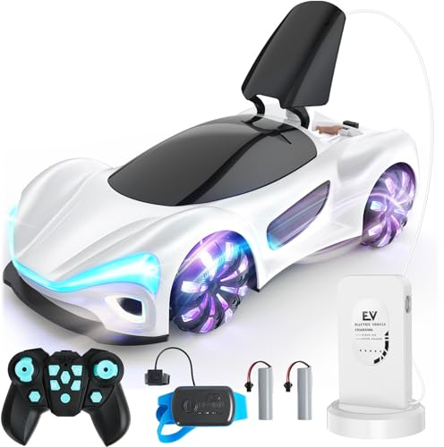 SIMREX ferngesteuertes Auto 360° Drift Stunt RC-Auto mit LED-Leuchtfelgen und Nebellicht-Demo-Modus, 2,4 GHz für Erwachsene und Kinder ab 6 Jahren, Geburtstagsgeschenk, Spielzeug, Weiß