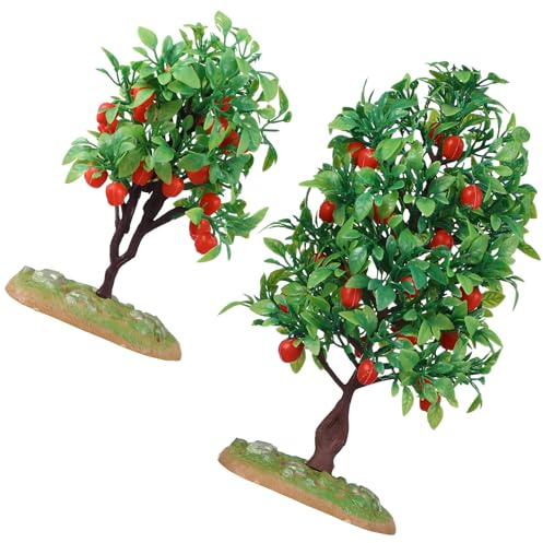OSALADI 2pcs Mini Artificial Apple Trees Plastic Small Tree Models for Train Scenery Dioramas Micro Landscape Decorations with Lifelike Simulated Fruit