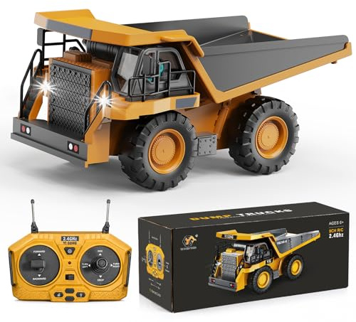 YESHIN Camion ribaltabile telecomandato, 1:20 RC Escavatore, Autoribaltabile giocattolo a 9 canali, Veicolo da cantiere RC in metallo, Telecomando 2.4GHz, Luce LED, Camion ribaltabile regalo per