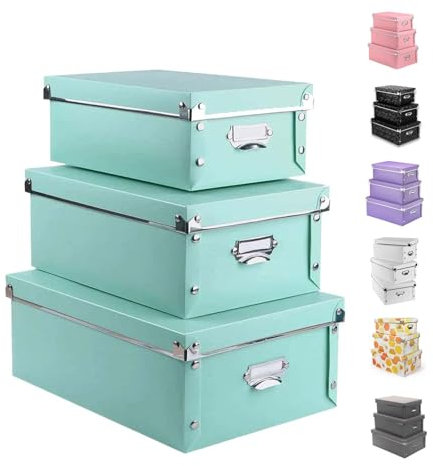 XUCHUN 3 Pack/Set Plastic Storage Box with Lid,Waterproof Collapsible Storage Bins for Shoes/Clothes/Office Teal Color