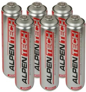 Alpentech - Confezione da 6 Cartucce di Gas 330 g (600 ml) BUTANO/PROPANO (70/30) Universali Omologate TÜV - Ricariche con Valvola Svitabile 7/16 per Fiamma Ossidrica e Saldatore per Tubi/Campeggio.