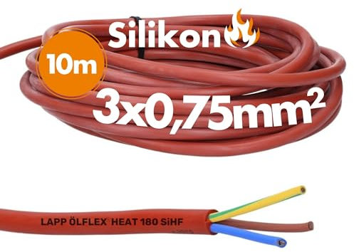 Lapp 0046002 Ölflex Heat 180 - Câble en silicone 3 x 0,75 mm² - Câble en silicone - Câble pour poêle de sauna 10 m - Câble de sauna SiHF 3G0,75 mm² avec conducteur de protection vert et jaune